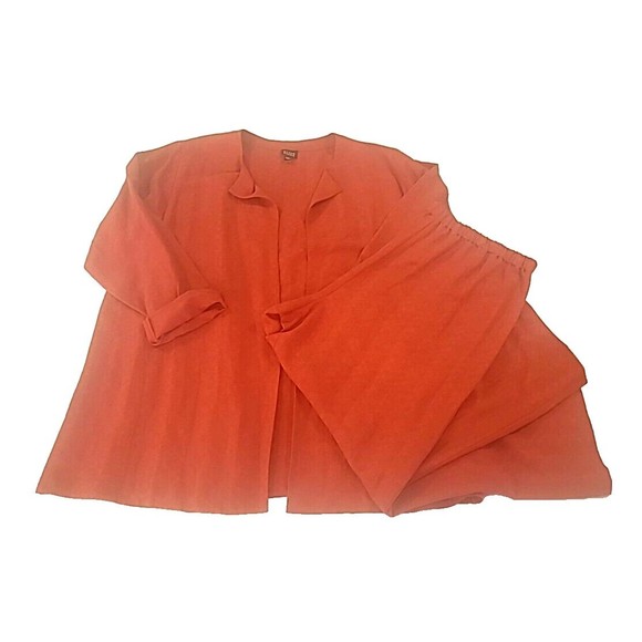 L Eileen Fisher textured Silk Linen blend Jacket & Pant Set LARGE pumpkin rust